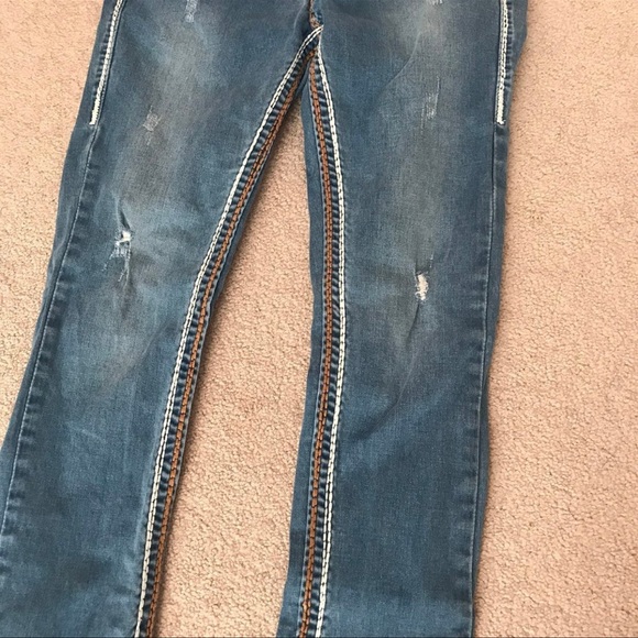 True Religion Joey Jeans 27 Skinny White and Orange Stitching - Picture 6 of 10